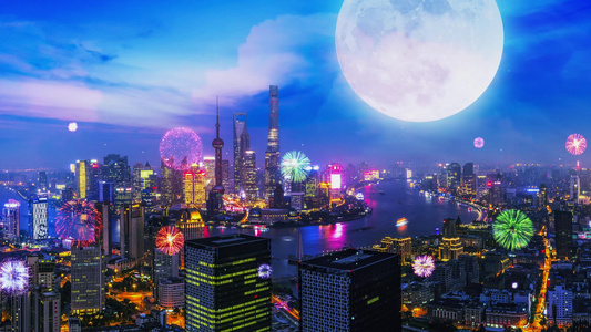 4K城市夜景上海背景视频视频