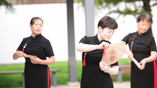 退休生活旗袍团扇舞表演（原片）视频