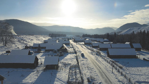 新疆禾木村冬季日落日出雪景美景32秒视频