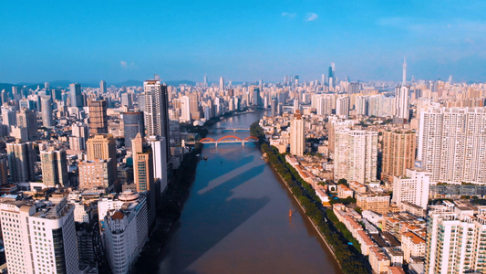 航拍俯瞰广州珠江两岸城市高楼建筑视频