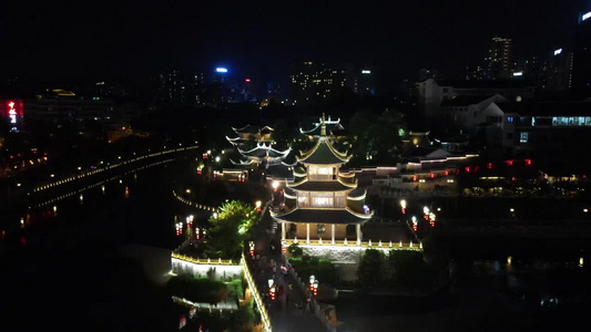 航拍贵州贵阳地标建筑夜景视频