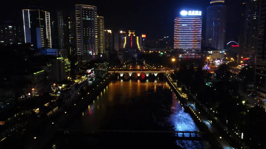 航拍贵州贵阳地标建筑夜景视频