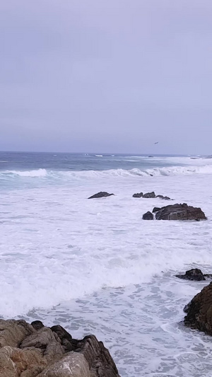 美国公路海边浪花慢镜头西海岸14秒视频