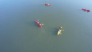 航拍城市公园湖景划船娱乐健身运动4k素材56秒视频