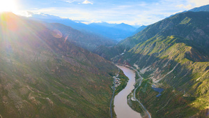4K航拍中国金沙江峡谷河流山脉57秒视频