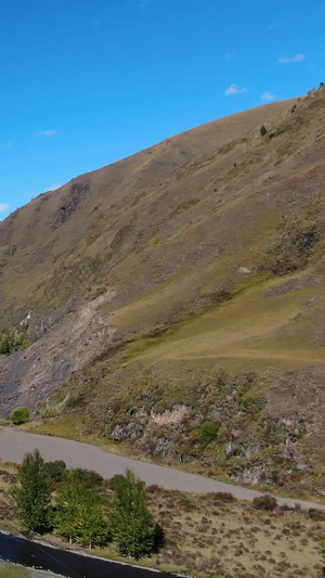 航拍蓝天白云下的高原山谷秋色视频甘孜藏族自治州53秒视频