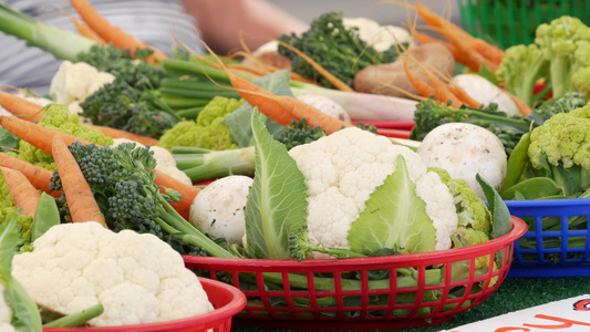 有机蔬菜在柜台上新鲜的当地农产品在摊位上土生土长视频