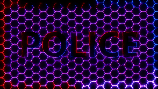在警察闪光灯颜色的蜂窝背景上使用警用字词视频