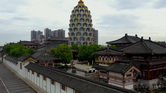 航拍5A景点常州淹城宝林禅寺建筑视频视频