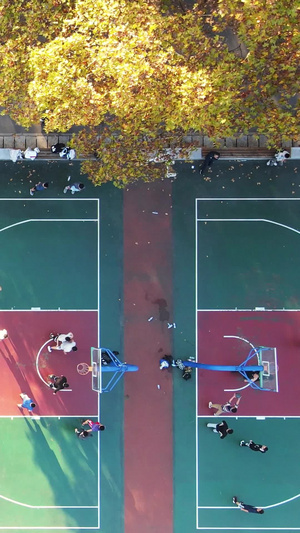 航拍城市校园篮球比赛健身体育运动素材学校素材52秒视频