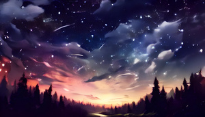 梦幻紫色星空下夜晚的森林树木全景4秒视频