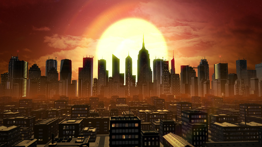 数字城市日落空中图形视频
