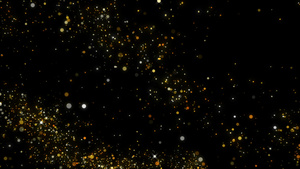 亮星环绕飞行和黑底4k上圆金色细粉尘的散漫在黑色背景11秒视频