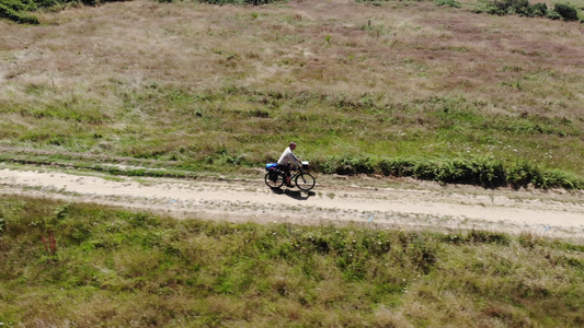 专业骑自行车的人在田野和森林之间沿着美丽的乡村道路视频