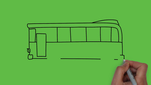 在抽象绿色背景下绘制黑色和彩色组合的客车图纸B10秒视频