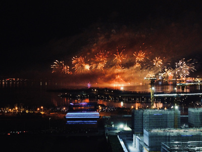 大气夜晚上海海昌烟花秀视频