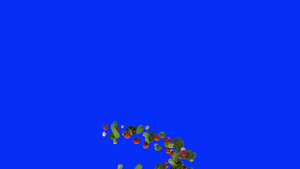 胡椒香花椰菜和蘑菇飞翔蓝屏幕染色体20秒视频