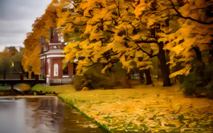 俄罗斯秋季最美的皇家园林叶卡捷琳娜宫花园秋色4秒视频