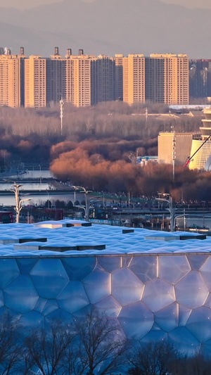 北京国家游泳中心与奥林匹克塔延时冬季运动会20秒视频