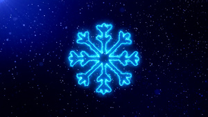 由白雪移动微粒环绕的深蓝色背景上闪烁着圣诞雪花闪烁器11秒视频