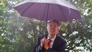 男性白领躲在雨伞下避雨19秒视频