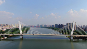 航拍沈阳浑河上的交通桥梁富民桥81秒视频