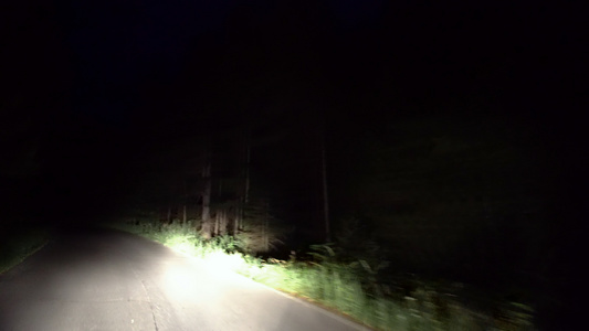 在Freest的山地乡村公路上夜间驾驶视频