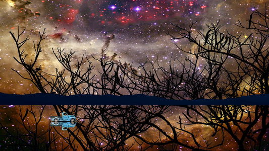 水镜和星云银河系反射湖面时视频