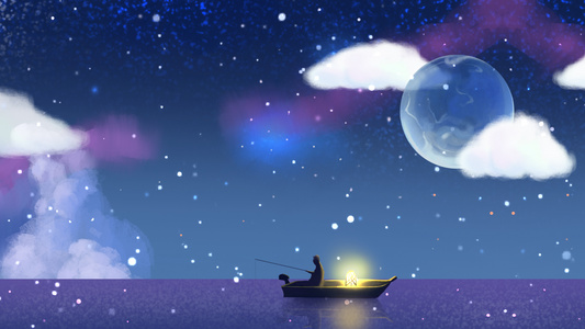 月光下的小船中秋背景视频视频