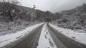 冬季在乡下滑雪路上驾驶车15秒视频