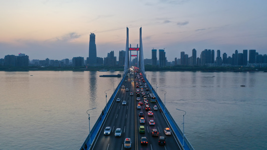 航拍城市风光武汉长江二桥交通车流夜景视频