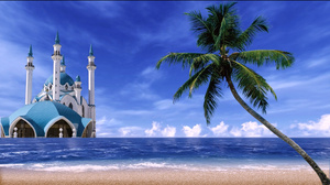 蓝色海岸沙滩城堡背景视频24秒视频