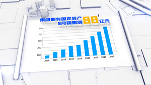 简洁明亮三维空间企业数据卷轴展示AE模板39秒视频