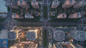 航拍俯拍森林城市商务金融写字楼4K夜景素材49秒视频