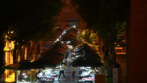 城市雨天夜晚打着伞集市逛街的行人4k素材63秒视频