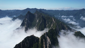 航拍陕西5A级旅游景区西岳华山云海山峰4k素材56秒视频