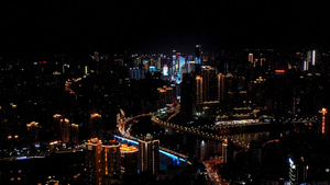 重庆江景桥梁夜景航拍66秒视频