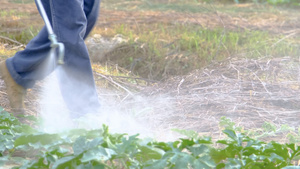 喷在田地里喷洒农药特写51秒视频