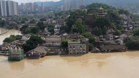 4K重庆洪水水灾航拍素材视频