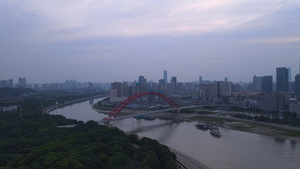 航拍城市风光红色桥梁晴川桥江景风景素材34秒视频