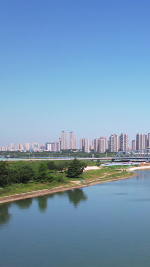 第一视觉城市蓝天江景桥梁交通车流街景素材江景素材74秒视频