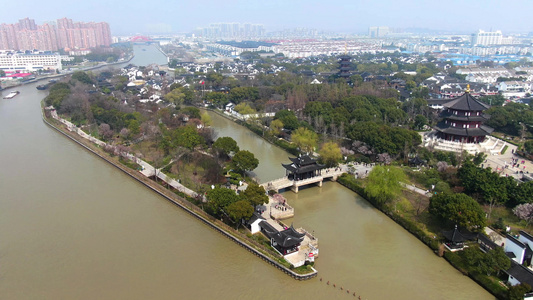 航拍苏州4A景区枫桥景区全景视频视频