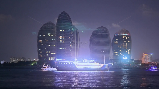 海南三亚凤凰岛城市夜景绚烂灯光秀视频