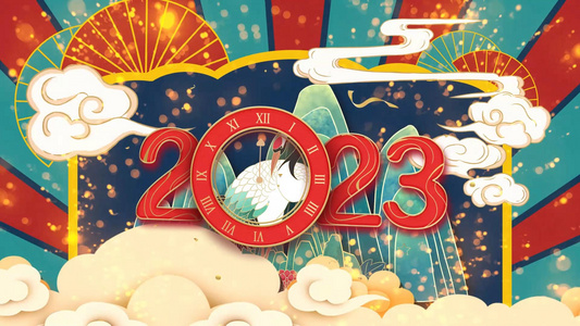 简洁大气2023兔年新年片头AE模板视频