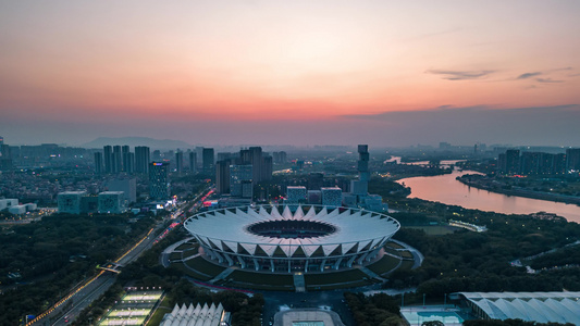 广东佛山世纪莲夜景航拍延时风光视频