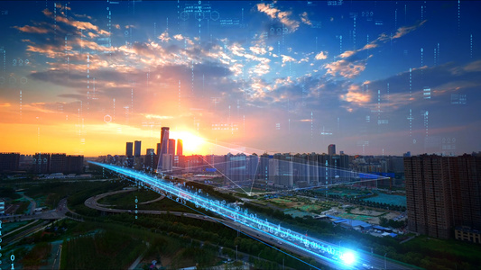 科技城市高铁实景合成AE模板视频