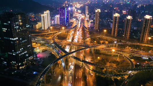 航拍夜景济南燕山立交桥视频