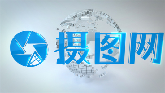 三维科技效果方块地球Logo动画AE片头模板视频