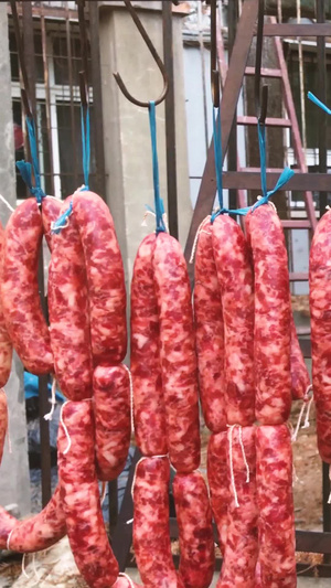 城市中式美食年货腊肠腊肉素材中餐素材39秒视频
