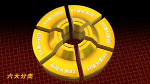 三维金色大气饼图科技分类AE模板32秒视频
